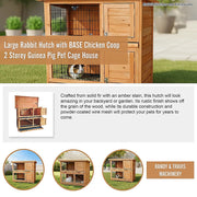 Large Rabbit Hutch with BASE Chicken Coop 2 Storey Guinea Pig Pet Cage House V63-840521