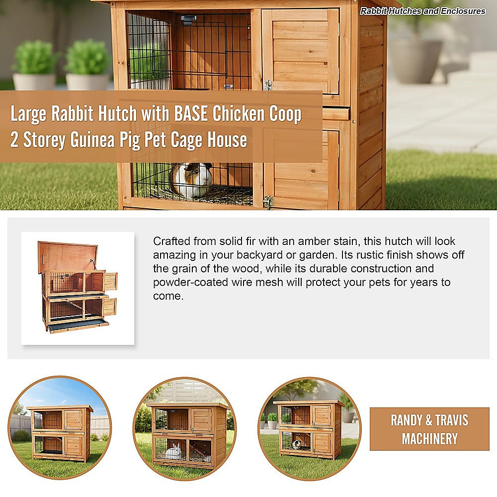 Large Rabbit Hutch with BASE Chicken Coop 2 Storey Guinea Pig Pet Cage House V63-840521