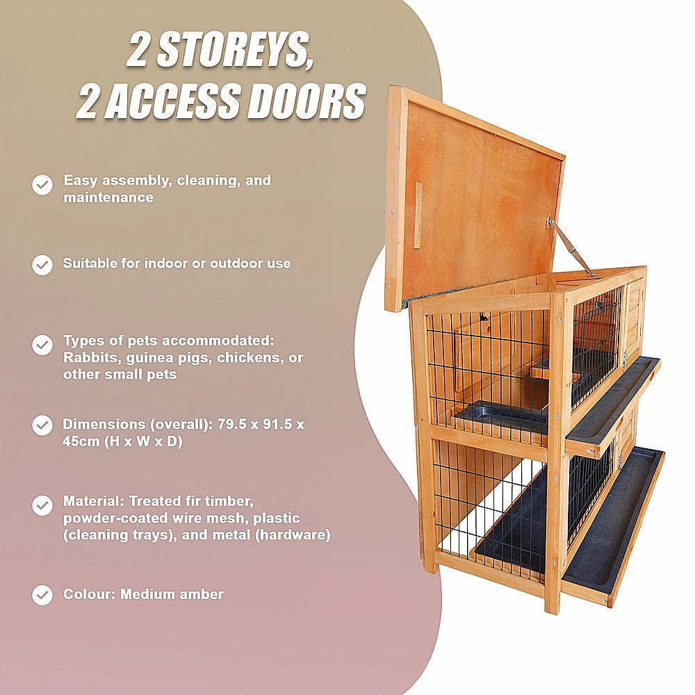 Large Rabbit Hutch with BASE Chicken Coop 2 Storey Guinea Pig Pet Cage House V63-840521