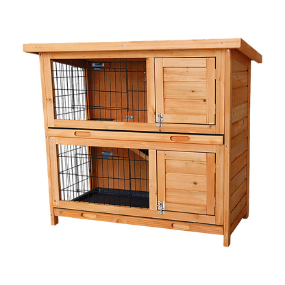 Large Rabbit Hutch with BASE Chicken Coop 2 Storey Guinea Pig Pet Cage House V63-840521