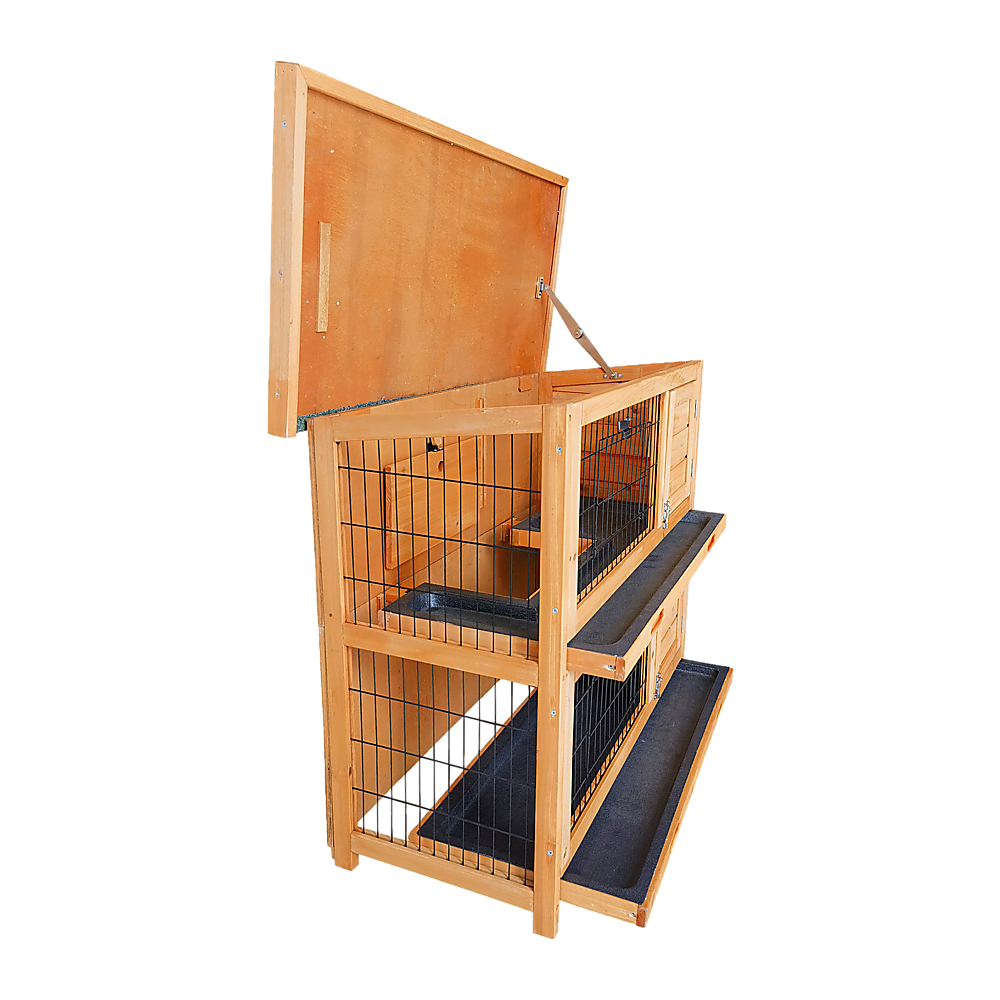 Large Rabbit Hutch with BASE Chicken Coop 2 Storey Guinea Pig Pet Cage House V63-840521
