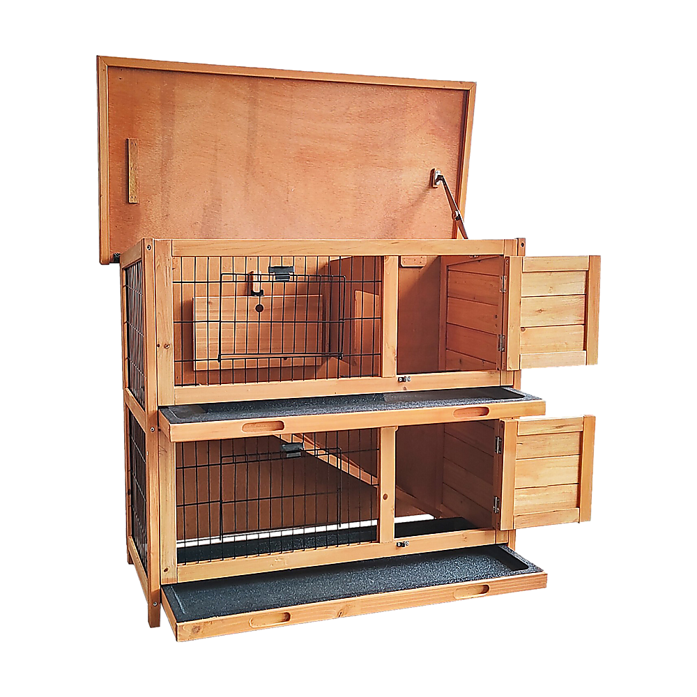 Large Rabbit Hutch with BASE Chicken Coop 2 Storey Guinea Pig Pet Cage House V63-840521