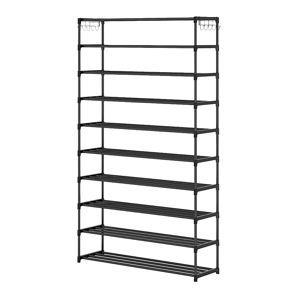 10-Tier Metal Shoe Rack Black - Large 50-Pair Shoe Storage Organiser Shelf V63-840551