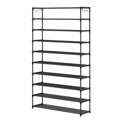 10-Tier Metal Shoe Rack Black - Large 50-Pair Shoe Storage Organiser Shelf V63-840551