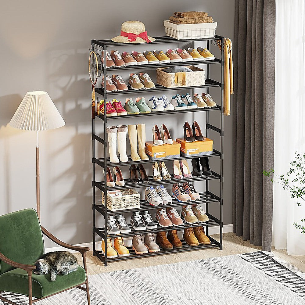 10-Tier Metal Shoe Rack Black - Large 50-Pair Shoe Storage Organiser Shelf V63-840551
