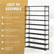 10-Tier Metal Shoe Rack Black - Large 50-Pair Shoe Storage Organiser Shelf V63-840551