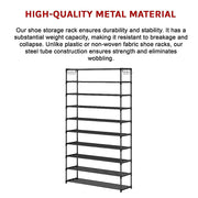 10-Tier Metal Shoe Rack Black - Large 50-Pair Shoe Storage Organiser Shelf V63-840551