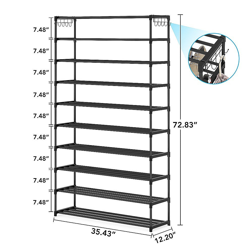 10-Tier Metal Shoe Rack Black - Large 50-Pair Shoe Storage Organiser Shelf V63-840551