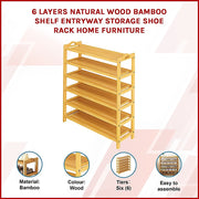 6 Layers Natural Wood Bamboo Shelf Entryway Storage Shoe Rack Home Furniture V63-840561