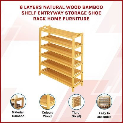 6 Layers Natural Wood Bamboo Shelf Entryway Storage Shoe Rack Home Furniture V63-840561
