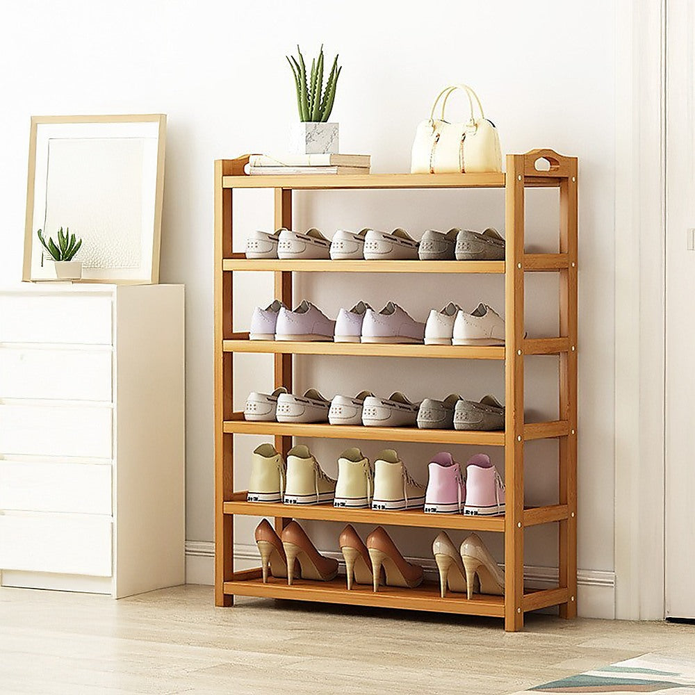 6 Layers Natural Wood Bamboo Shelf Entryway Storage Shoe Rack Home Furniture V63-840561