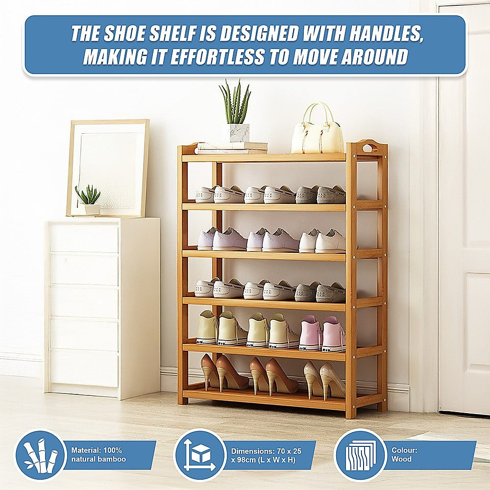 6 Layers Natural Wood Bamboo Shelf Entryway Storage Shoe Rack Home Furniture V63-840561