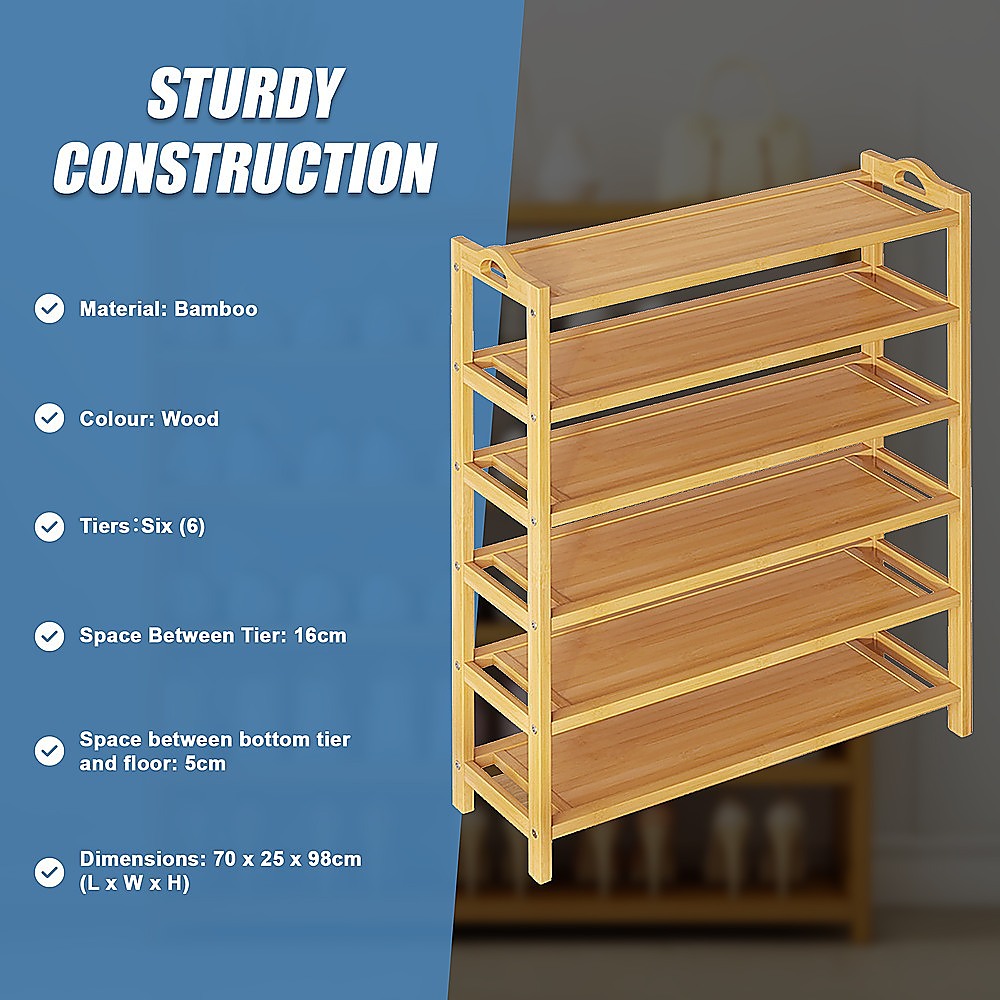6 Layers Natural Wood Bamboo Shelf Entryway Storage Shoe Rack Home Furniture V63-840561