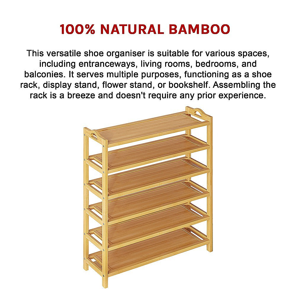 6 Layers Natural Wood Bamboo Shelf Entryway Storage Shoe Rack Home Furniture V63-840561