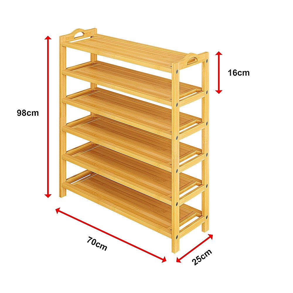 6 Layers Natural Wood Bamboo Shelf Entryway Storage Shoe Rack Home Furniture V63-840561