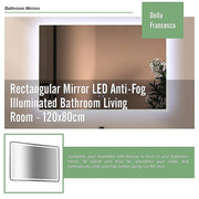 Rectangular Mirror LED Anti-Fog Illuminated Bathroom Living Room - 120x80cm V63-840621