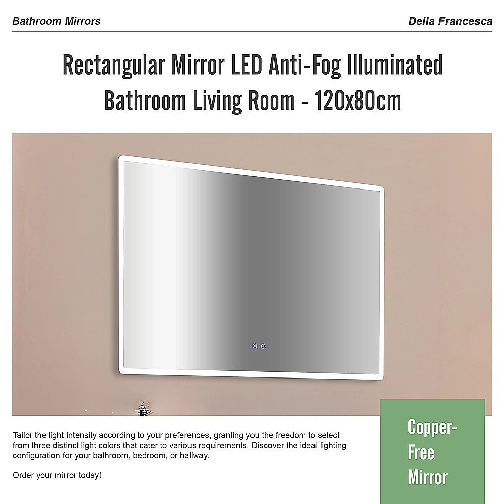 Rectangular Mirror LED Anti-Fog Illuminated Bathroom Living Room - 120x80cm V63-840621