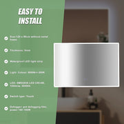 Rectangular Mirror LED Anti-Fog Illuminated Bathroom Living Room - 120x80cm V63-840621