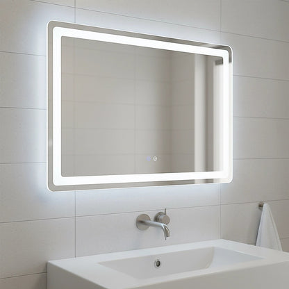 Rectangular Mirror LED Anti-Fog Illuminated Bathroom Living Room - 120x80cm V63-840621