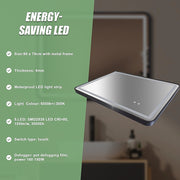 Rectangular Mirror LED Anti-Fog Illuminated Bathroom Living Room - 90x70cm V63-840631