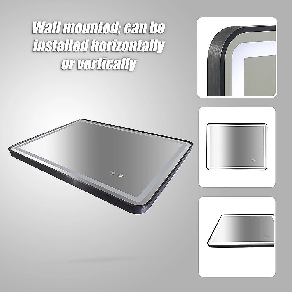 Rectangular Mirror LED Anti-Fog Illuminated Bathroom Living Room - 90x70cm V63-840631