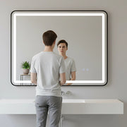 Rectangular Mirror LED Anti-Fog Illuminated Bathroom Living Room - 90x70cm V63-840631