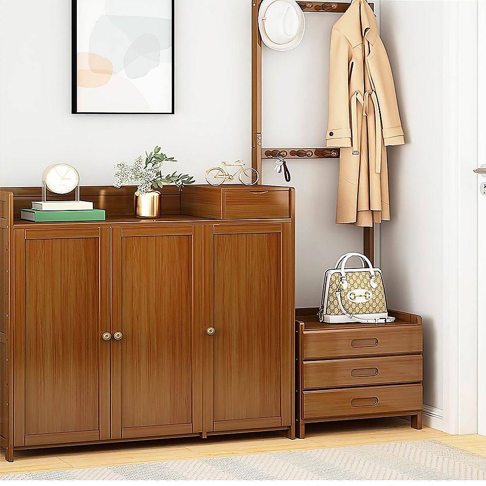 42x165cm Dark Wood Wooden Hall Stand Floor Coat Rack with Drawer Modern Minimalist V63-840691