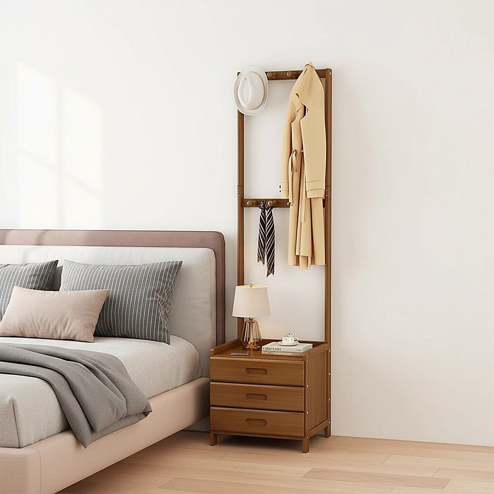 42x165cm Dark Wood Wooden Hall Stand Floor Coat Rack with Drawer Modern Minimalist V63-840691
