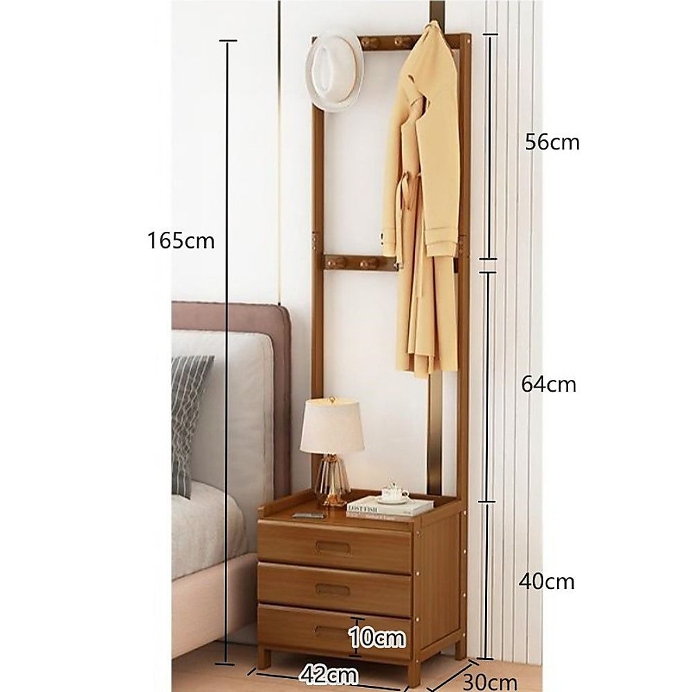 42x165cm Dark Wood Wooden Hall Stand Floor Coat Rack with Drawer Modern Minimalist V63-840691