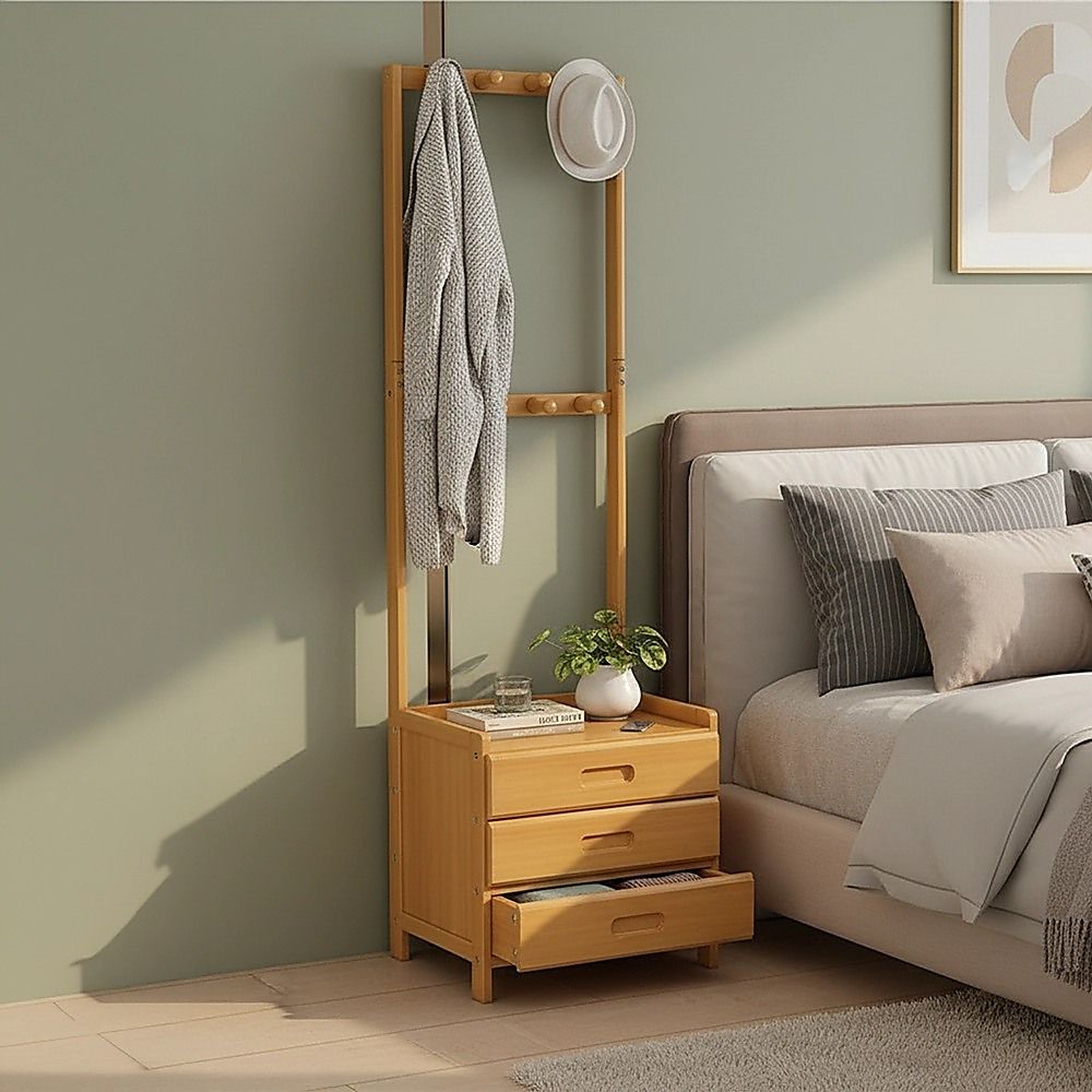 Wooden Hall Stand Floor Coat Rack with Drawer Modern Minimalist Style V63-840701