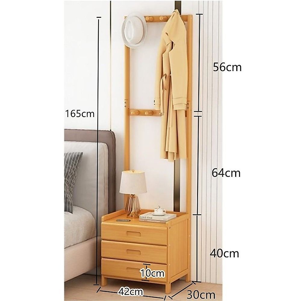 Wooden Hall Stand Floor Coat Rack with Drawer Modern Minimalist Style V63-840701