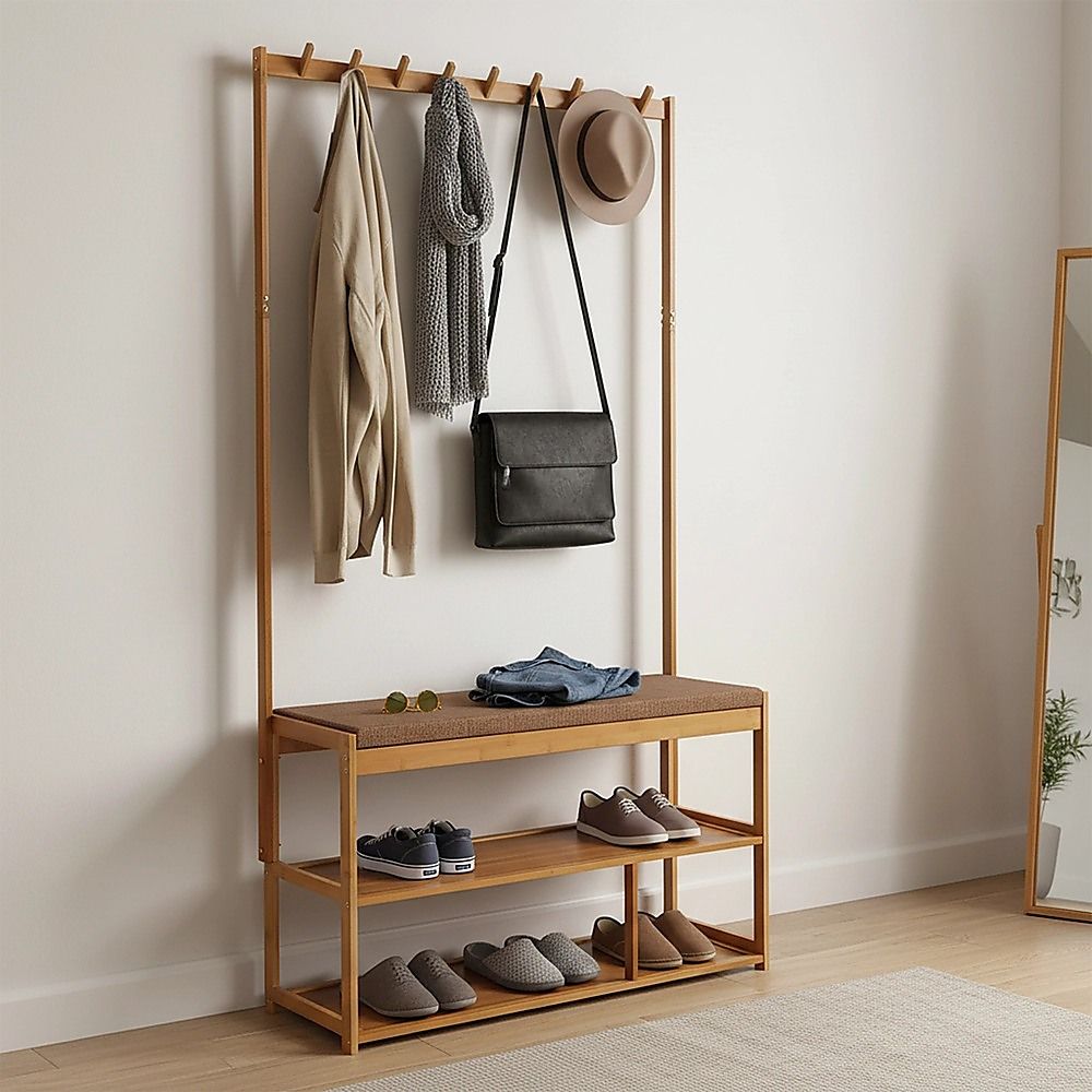 97x168cm Hallway Bench Coat Rack Stand Multifunctional Hall Shelf Entryway V63-840711