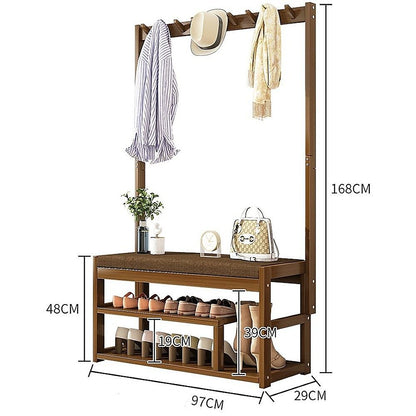 97x168cm Hallway Bench Coat Rack Stand Multifunctional Hall Shelf Entryway V63-840711
