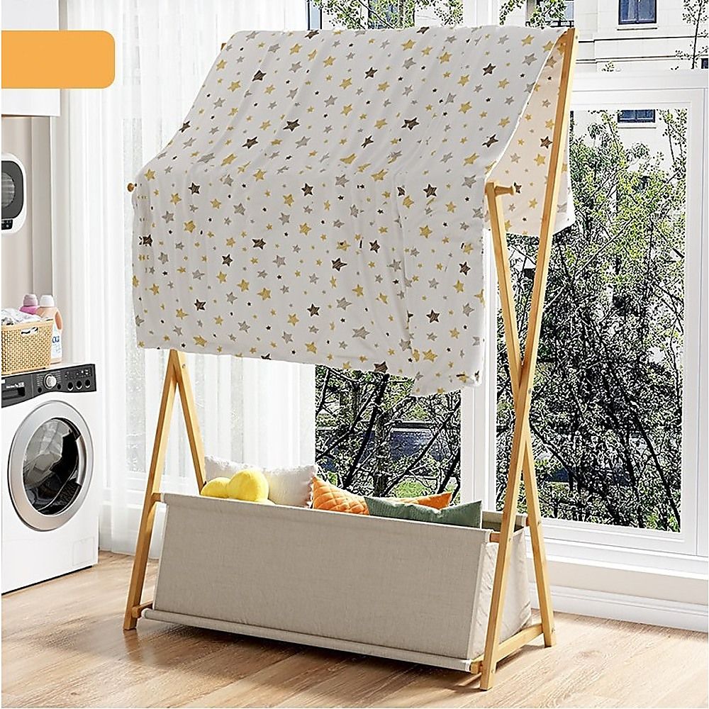100x155cm Wood Clothes Rail Garment Rack with Freestanding Storage Shelf