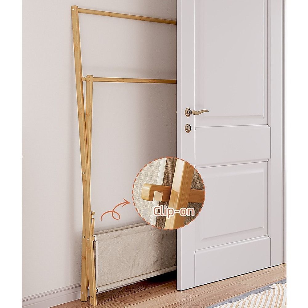 100x155cm Wood Clothes Rail Garment Rack with Freestanding Storage Shelf