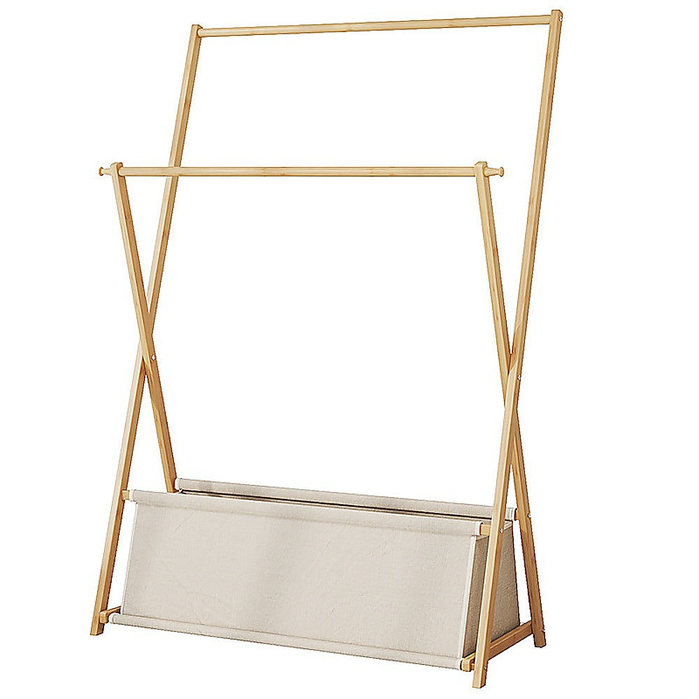 100x155cm Wood Clothes Rail Garment Rack with Freestanding Storage Shelf V63-840731