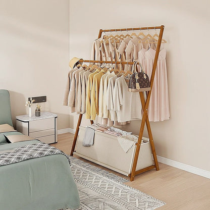 100x155cm Dark Wood Clothes Rail Garment Rack with Freestanding Storage Shelf V63-840741