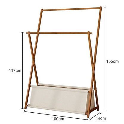 100x155cm Dark Wood Clothes Rail Garment Rack with Freestanding Storage Shelf V63-840741