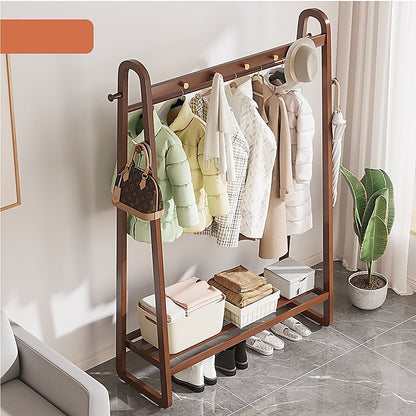 Dark Wood 160x100cm Clothes Rack Slim Stylish Space Saving