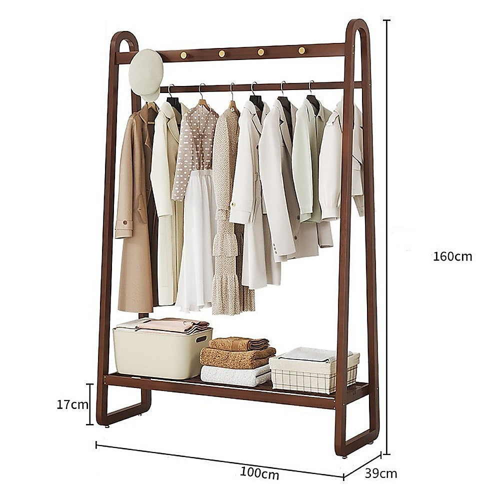 Dark Wood 160x100cm Clothes Rack Slim Stylish Space Saving V63-840821