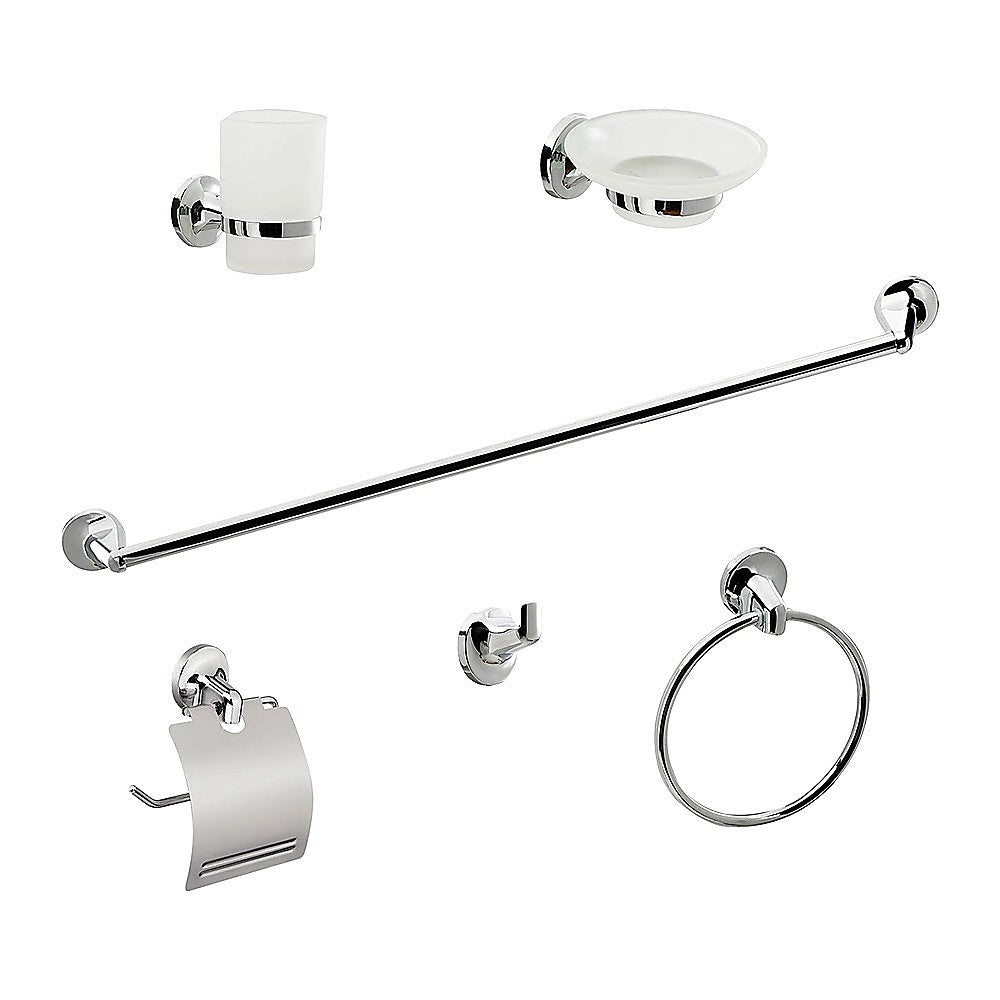 Bathroom Accessories Set 6 Piece Pack Chrome Wall Mounted Easy Fittings V63-840911