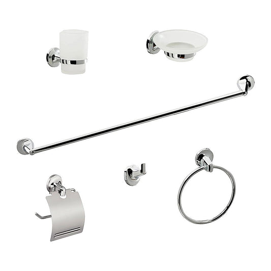 Bathroom Accessories Set 6 Piece Pack Chrome Wall Mounted Easy Fittings V63-840911