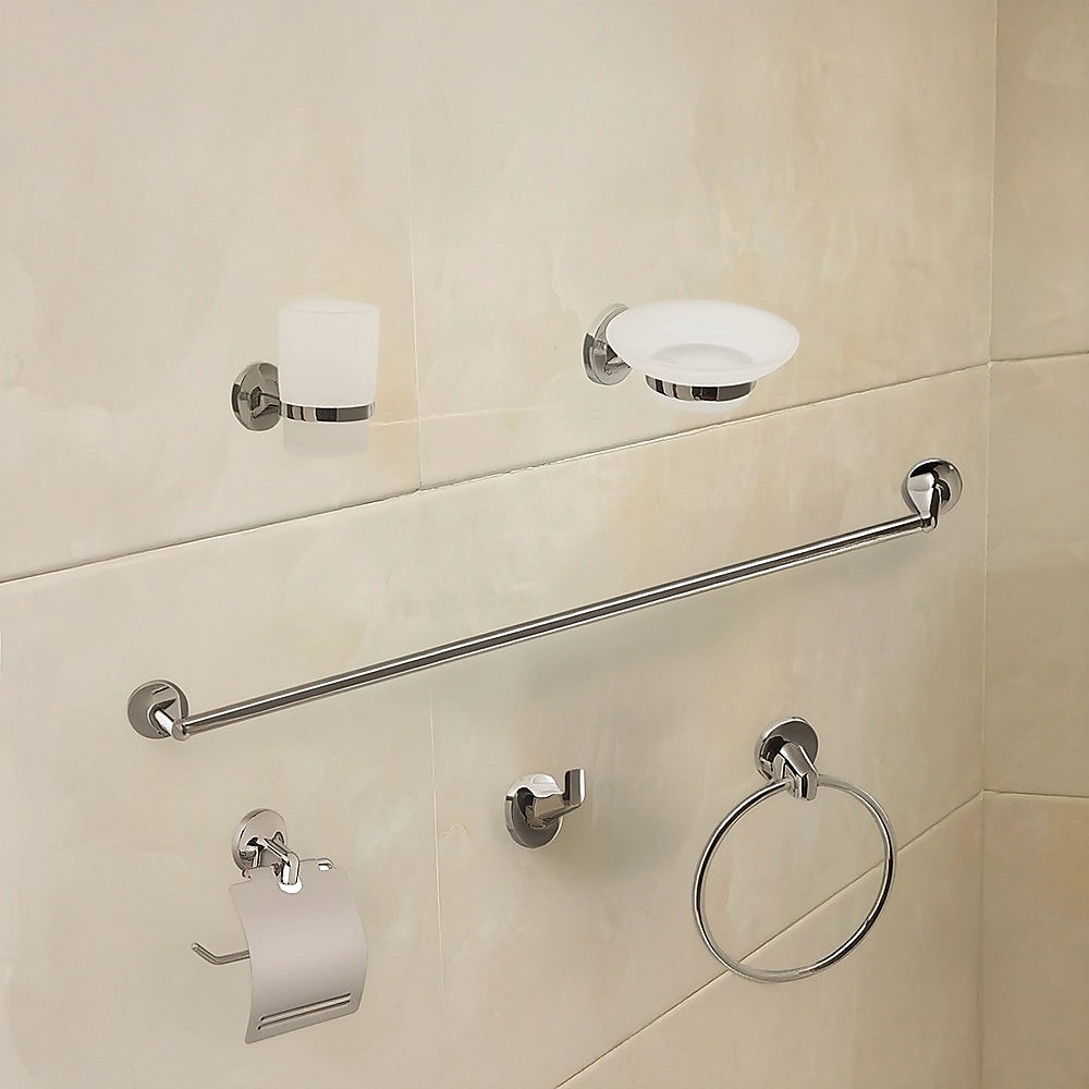 Bathroom Accessories Set 6 Piece Pack Chrome Wall Mounted Easy Fittings V63-840911
