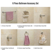 Bathroom Accessories Set 6 Piece Pack Chrome Wall Mounted Easy Fittings V63-840911