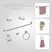 Bathroom Accessories Set 6 Piece Pack Chrome Wall Mounted Easy Fittings V63-840911