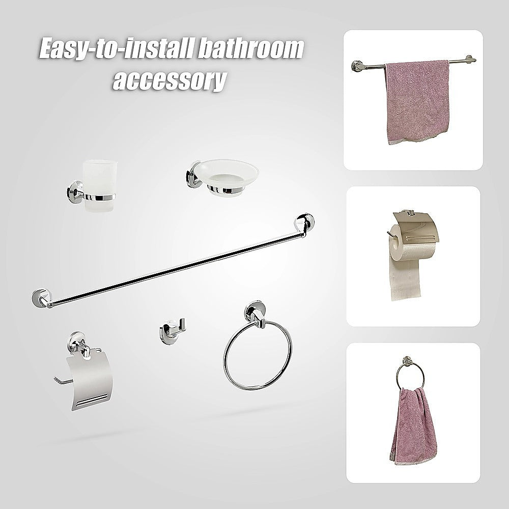Bathroom Accessories Set 6 Piece Pack Chrome Wall Mounted Easy Fittings V63-840911