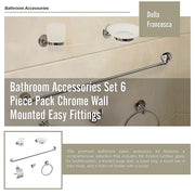 Bathroom Accessories Set 6 Piece Pack Chrome Wall Mounted Easy Fittings V63-840911