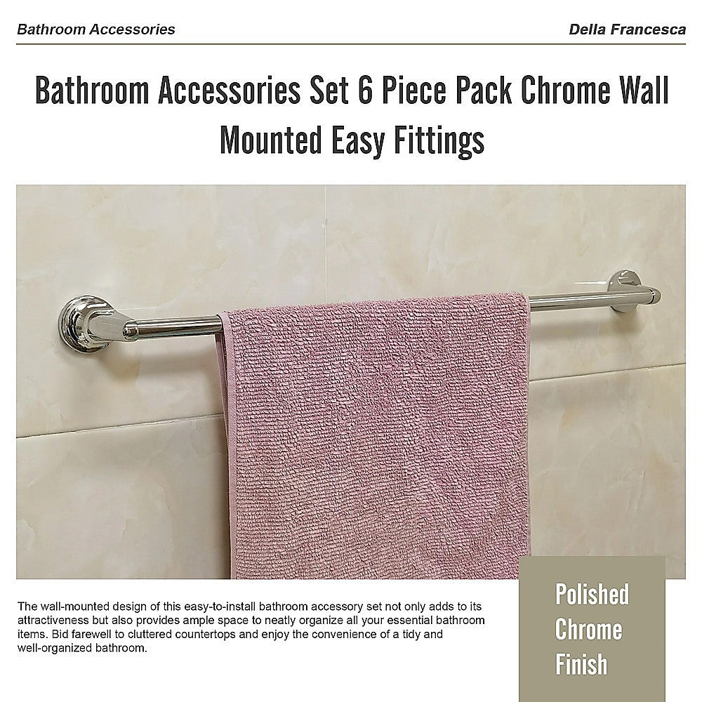 Bathroom Accessories Set 6 Piece Pack Chrome Wall Mounted Easy Fittings V63-840911
