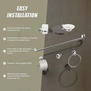 Bathroom Accessories Set 6 Piece Pack Chrome Wall Mounted Easy Fittings V63-840911