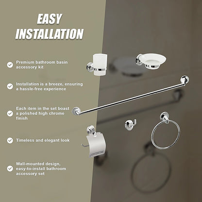 Bathroom Accessories Set 6 Piece Pack Chrome Wall Mounted Easy Fittings V63-840911